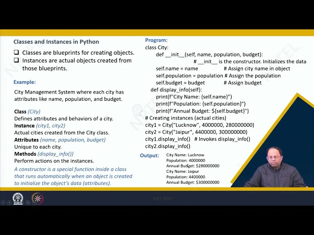 LECTURE 20 : CLASSES AND INSTANCES IN PYTHON #swayamprabha