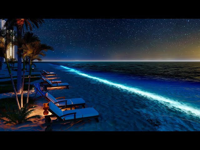 Ambiente Nocturno de Playa | Sonido de onda para dormir | Sonidos de grillos ASMR