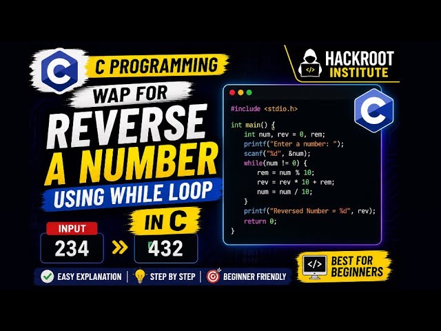 Reverse a Number in C Using While Loop | Easy C Program for Beginners
