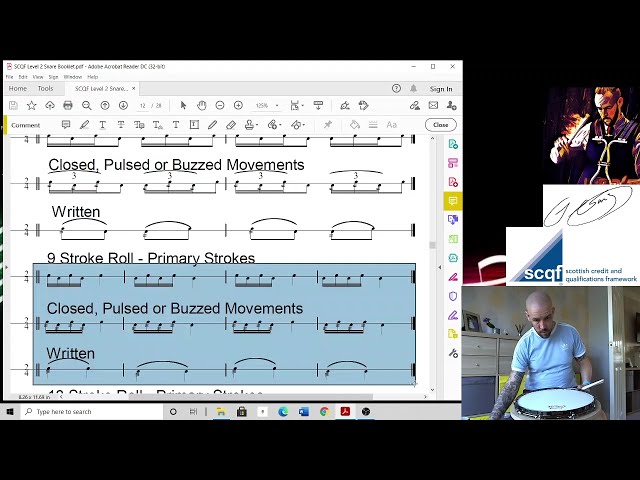 SCQF Level 2 Drumming - 5, 7, 9 and 13 Stroke Rolls TUTORIAL VIDEO