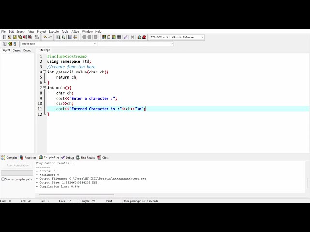 C++ Programming - Find ASCII value using function