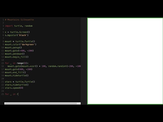 Mountains Silhouette in Python Turtle Graphics