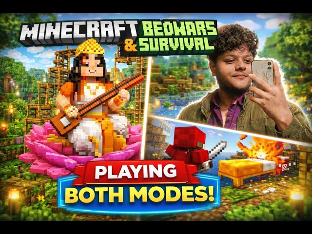 🔴 LIVE Minecraft | Saraswati Mata Build in Survival + BedWars Chaos !!! #shorts #minecraft