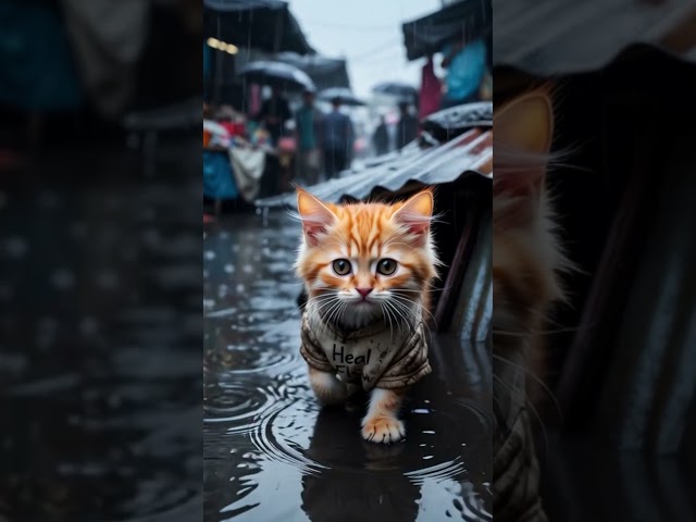 Kitten walking in the rain #cat #cutecat #cute