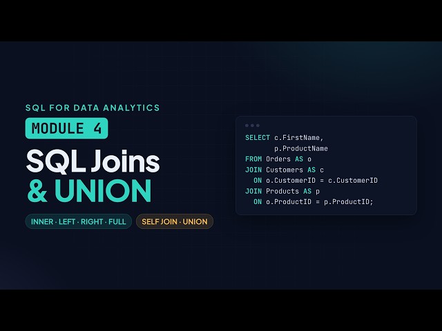 SQL for Data Analytics, Module 4: Joins | INNER, LEFT, RIGHT, FULL, Self Join and UNION