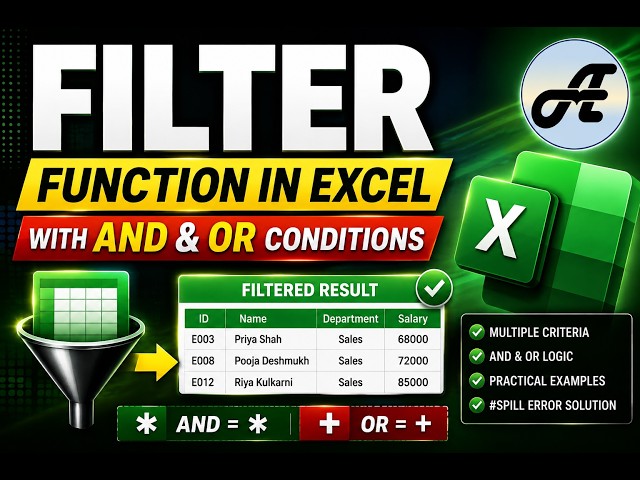 FILTER Function in Excel | AND & OR Conditions Explained | Multiple Criteria