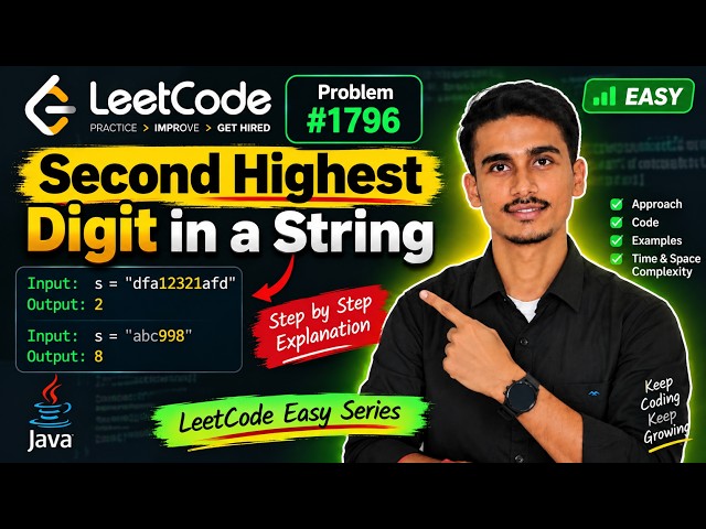 LeetCode #1796: Second Highest Digit in a String | Java Solution | Easy