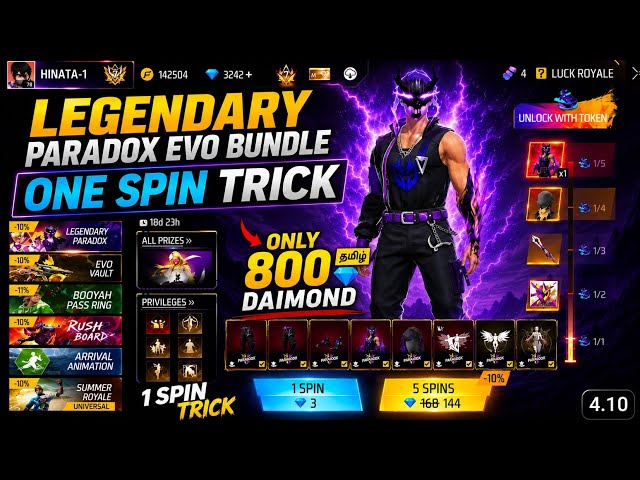 😱 Legendary Paradox EVO Bundle One Spin Trick! Only 800 Diamonds? 😍 | Free Fire Tamil
