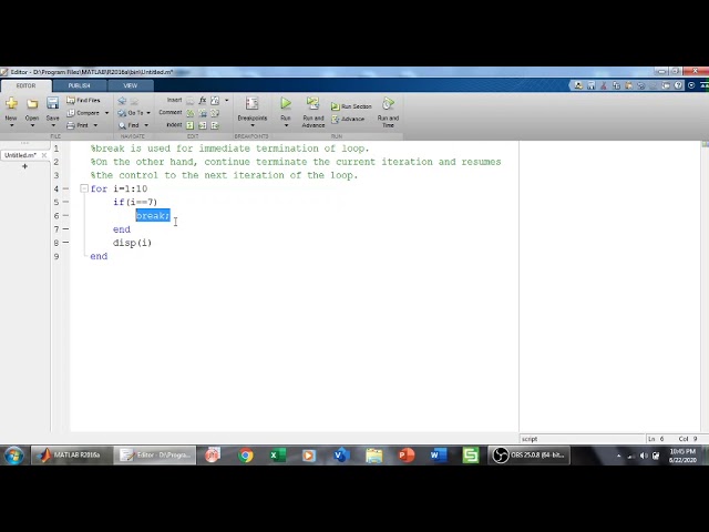 Break and continue statement in loops|MATLAB Programming|break statement|continue statement