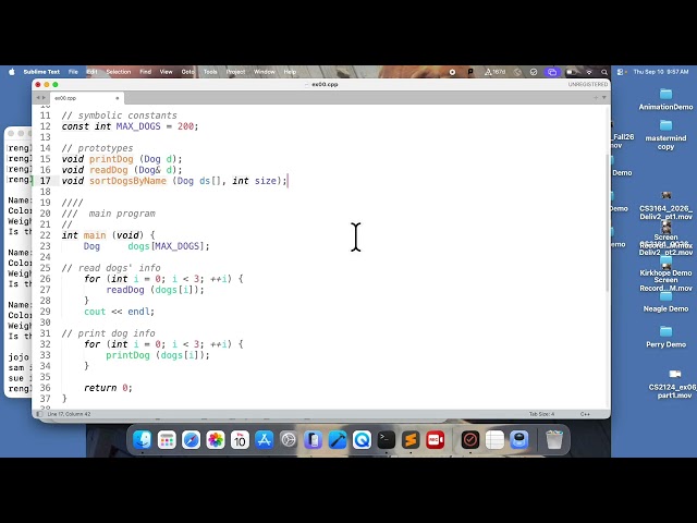 CS 2444 01: Example 0: Sort Dog structures