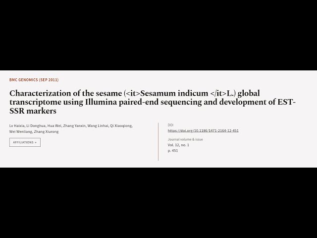 Characterization of the sesame (Sesamum indicum L.) global transcriptome using Illumi... | RTCL.TV