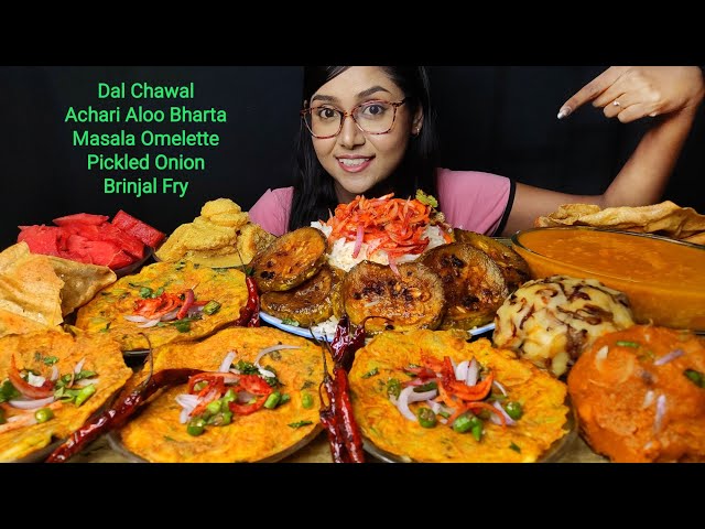 Eating Daal, Chawal, Masala Omelette, Pakoda Curry, Watermelon | Big bites | Asmr Eating | Mukbang