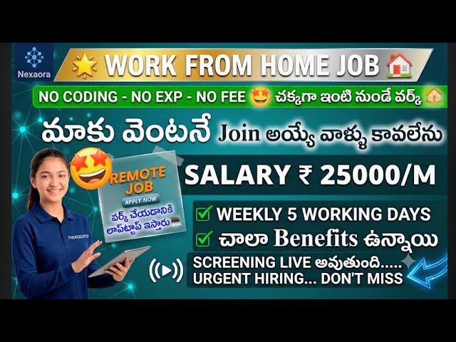 Latest work from Home job nexaora 2026/any degree/freshers and experienced/work from Home job/WFH jo
