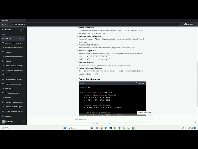 Issue with finding angle between 3 points in Python
