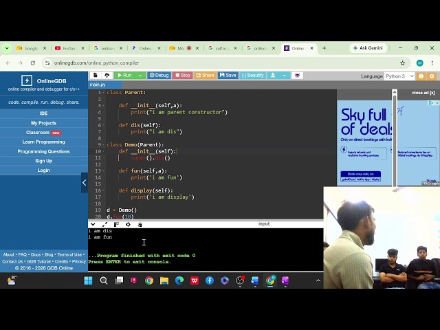 Use Of Super And Self Keyword In Python In Hindi