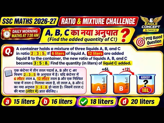 Mixture Question for ssc exam | ssc cgl maths | ssc 2026 | Daily morning maths