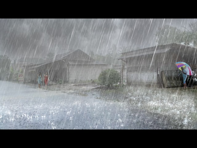99% Heavy Rainstorms relieve insomnia with Scary rain pouring Afternoon, rain sound thunder