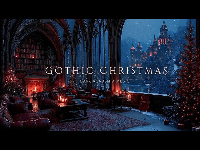 Cozy Winter Study Room | Gothic Christmas Ambience & Fireplace | Dark Academia Music for Studying