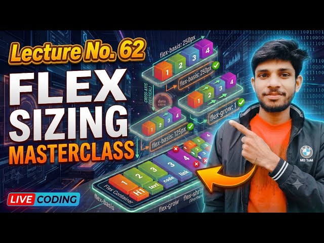 CSS Flexbox Sizing Complete Guide in Hindi | flex-grow, shrink, basis with Examples lecture 62