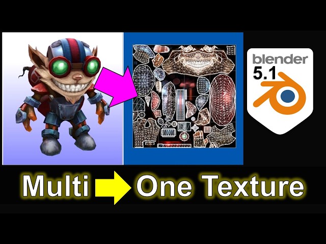 Blender 5.1 Tutorial: Bake Multiple Materials into ONE Texture (Single Mesh Workflow)