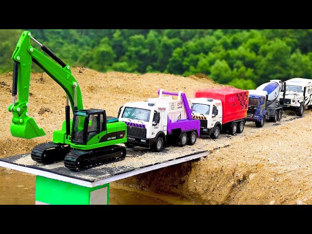 Construction vehicles and bridge damaged | Toy truck excavator kids play story | BIBO and Toys