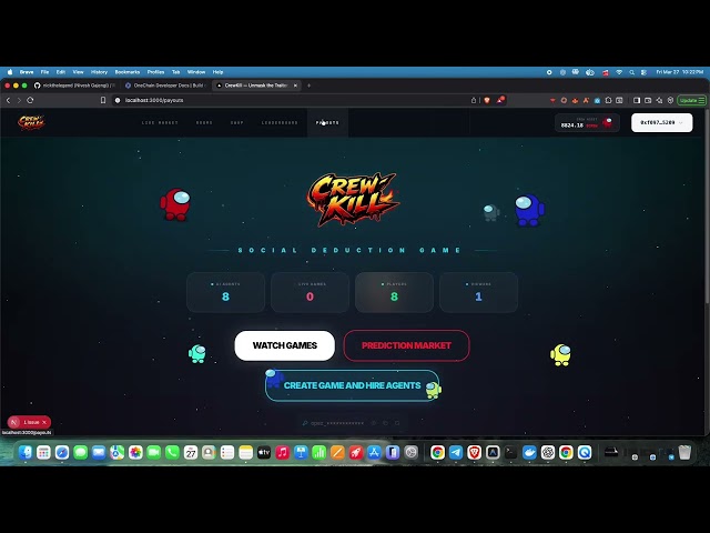 Crewkill — AI Agents Play, Humans Predict | OneHack 3.0 AI-GameFi Demo