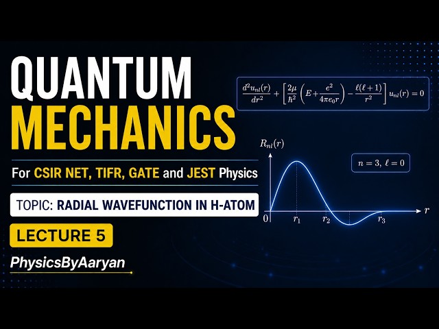 Lecture 5| Quantum Mechanics | Radial Wavefunction H-atom| CSIR Net| TIFR| Gate| Jest| JAM Physics
