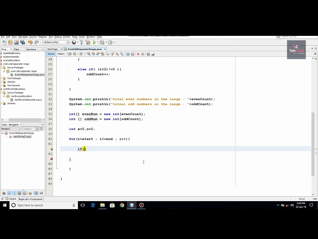 Separate even and odd numbers from a range | Java Tutorials | tebcode