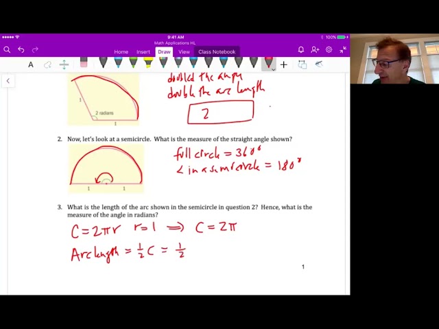 Math Apps HL Unit 3 Video 14: Measuring angles-radians & degrees via Investigation 3.2(Section 8.1)