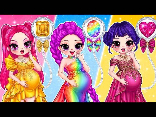 Gold vs Rainbow vs Ruby Baby Challenge!Huntrix Pregnancy Glow Up | DIY Fashion Paper Dolls