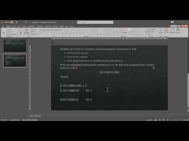 Normalise Floating Point Representation of Unsigned Binary Number