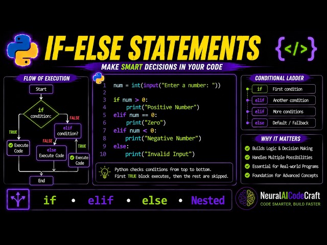 "Python If-Else: if, elif, else & Nested Conditional Statements Explained | NeuralAICodeCraft"