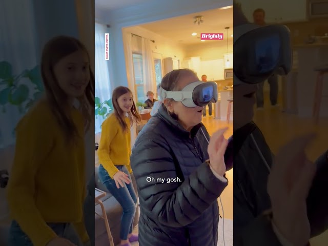 Mom tries VR headset for the first time