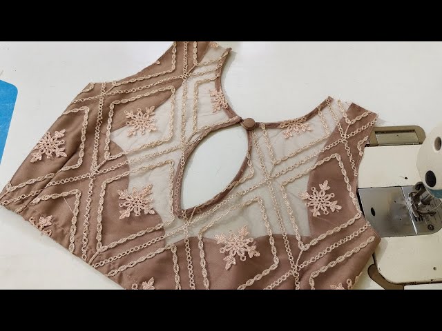 Transi Neck Blouse Design Cutting and Stitching | Net Blouse Back Neck Designs | Net wale Blouse