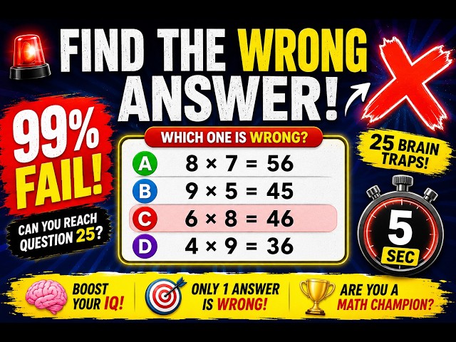 99% FAIL This Find the Wrong Answer Challenge! 😱 | Can You Reach Question 25?#mathquiz #maths