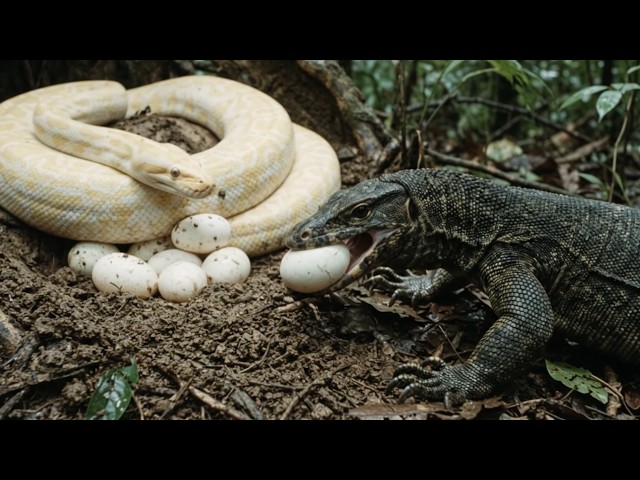 Mother Python's Desperate Defense: Albino Giant vs Monitor Lizard Pack 🐍 | Wildlife Survival