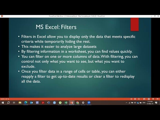 Lesson 7   Excel Filters, Conditional formating & Data validation