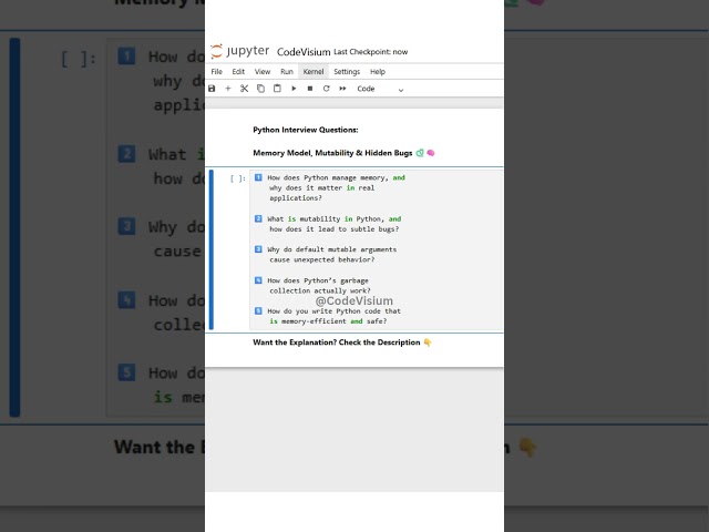 Python Interview Questions: Memory Model, Mutability & Hidden Bugs 🐍🧠 #Python #InterviewQuestions