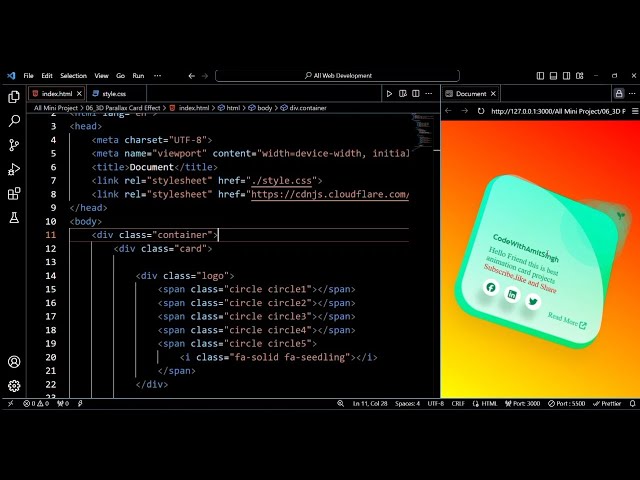 09. New 3D animation Card ♦️ Project #HTML #CSS #CodeWithAmitSingh #LikeSubscribe