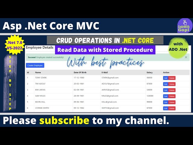 🔧CRUD Operations with ASP.NET Core & ADO.NET | Using SQL Stored Procedures in .NET 7.0