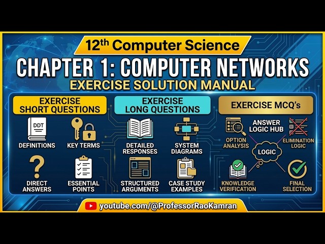 2nd Year Computer Chapter 1: Complete Exercise Solution | Computer Networks, Short, Long , MCQ's