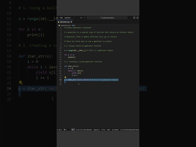 Python Generators Explained in only 60 Seconds! #python#code#iterator#loops#efficient#javscript#js