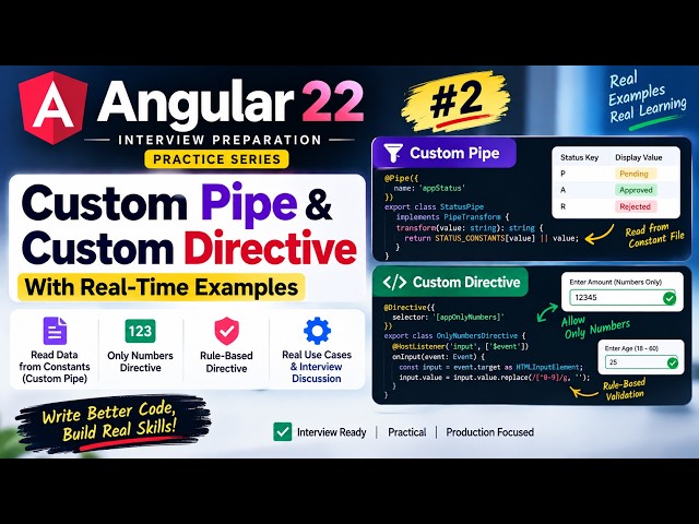 Angular Interview Preparation #2: Live Project Custom Pipe | Real time Custom Directive Examples