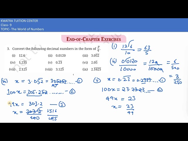End of chapter ex 3 Q3. Convert the following decimal numbers in the form of  pq.(i)  12.6