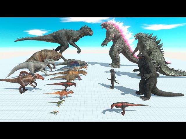 Carnivore Dinosaur Team vs Evolution Godzilla Team - Animal Revolt Battle Simulator