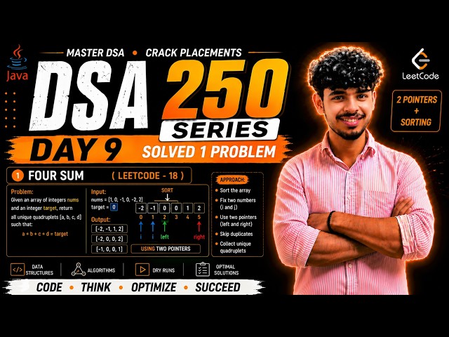 Day 9 | 4Sum | Brute Force + Optimal Solution | Two Pointers | Java | LeetCode 18 | DSA Series 🔥
