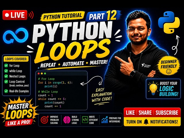 🐍 Python Loops | Python Tutorial for Beginners | Part 12 #coding #python #trending