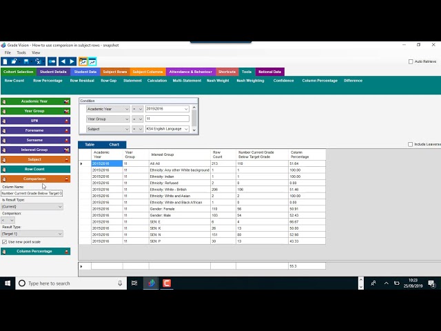 GradeSet How to use comparson within Subject Rows