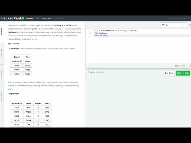 Hackerrank SQL Solution #29 Basic SQL - Top Earners