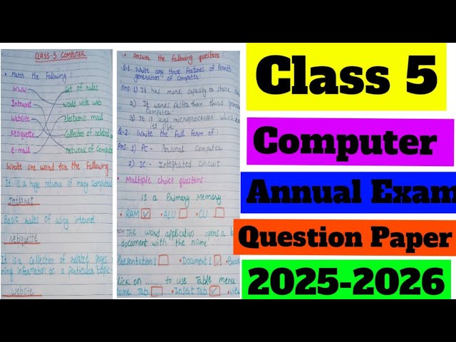 Class 5 Computer Annual Exam Question Paper 2025-26|Class 5 Computer Exam Paper|Class 5 Computer